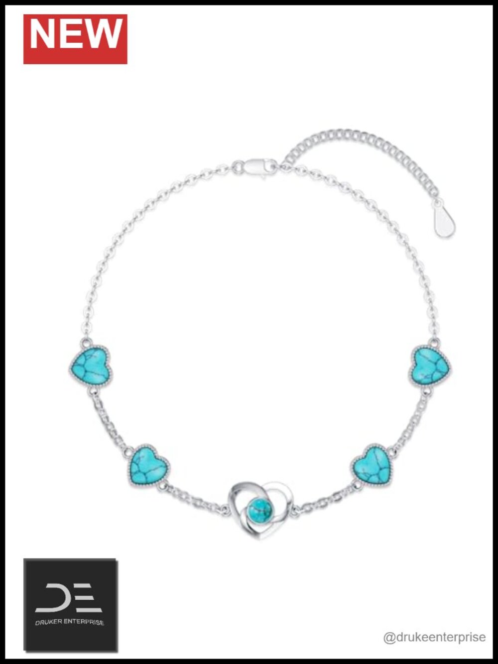 Sterling Silver Turquoise Heart Bracelet Adjustable Tennis Love Gift